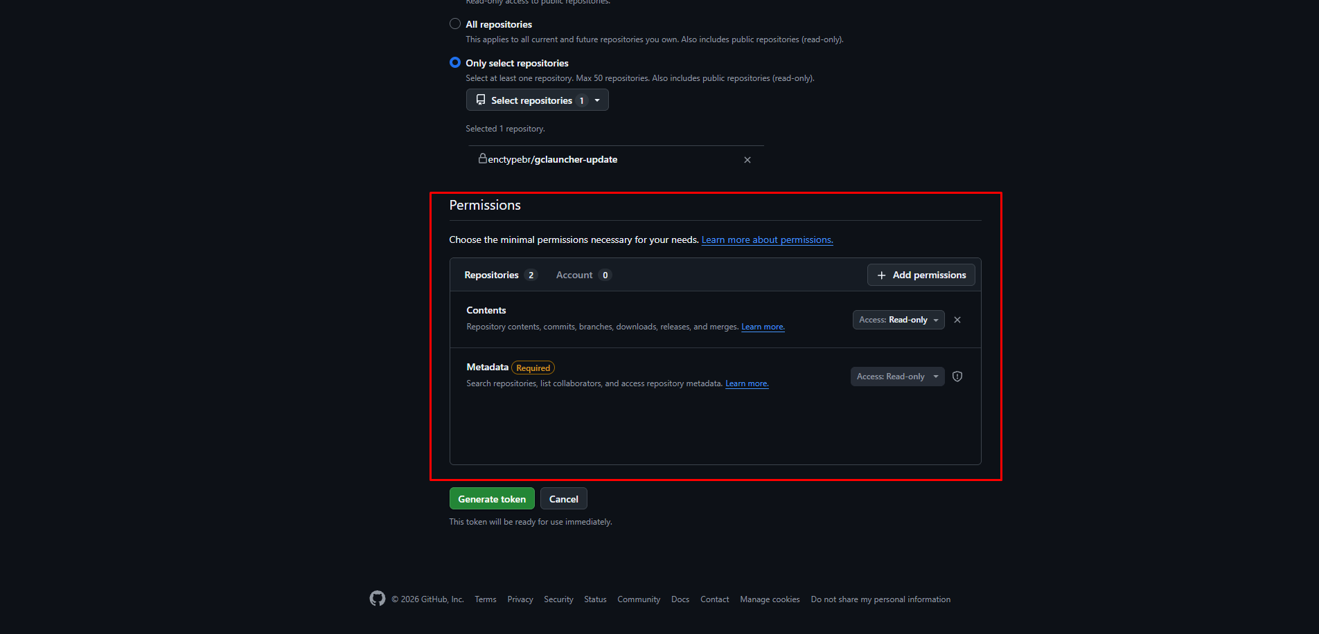 Permissão Contents definida como Read-only